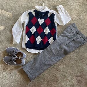 Janie and Jack set boys vest, white button down shirt size 6